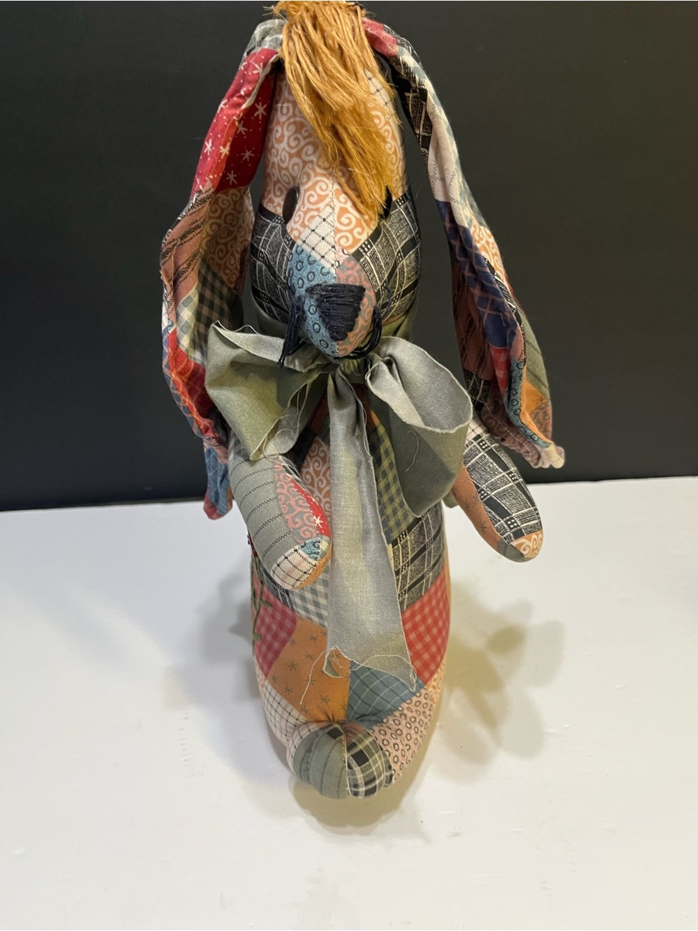 Vintage Upcycled  Quilt Patchwork Bunny Plush Folk Art work Farmhouse Decor